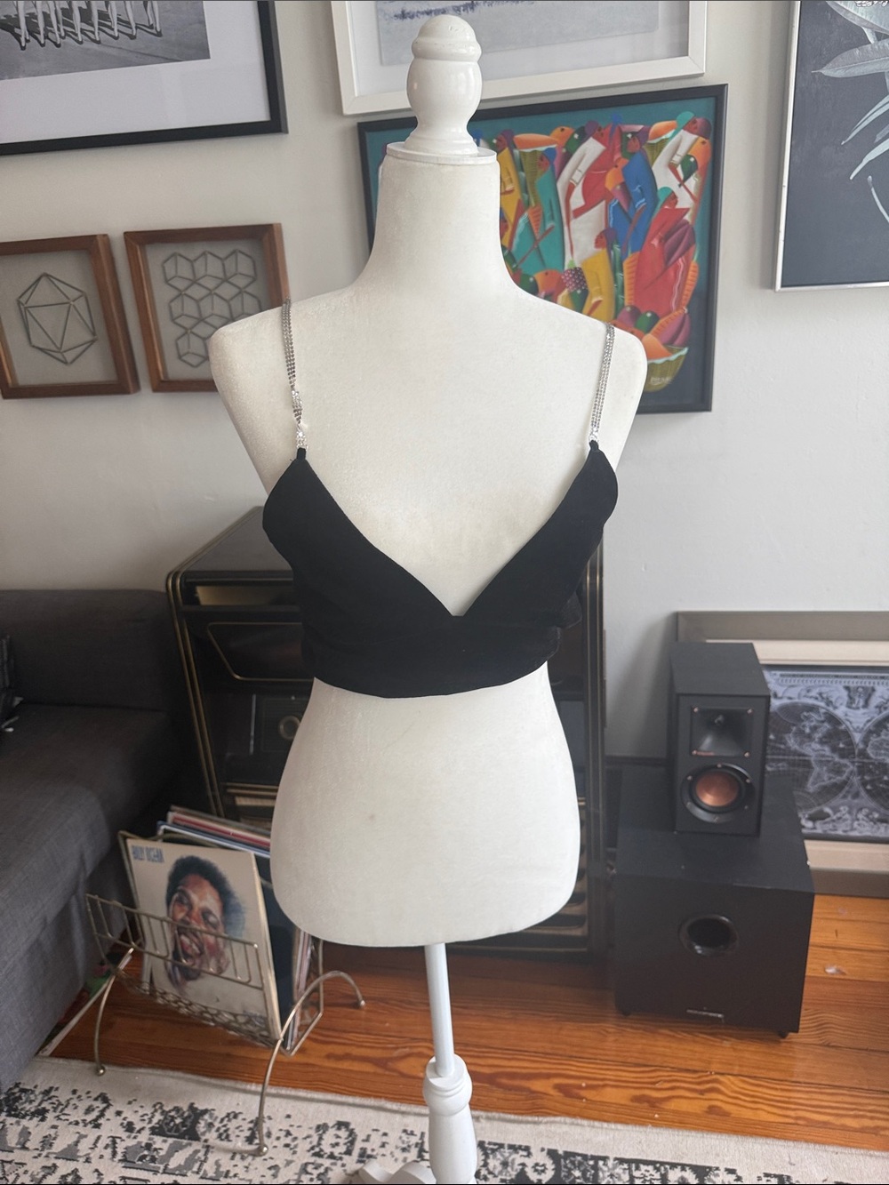 Zara Black Velvet Crop Top with  Chain Straps